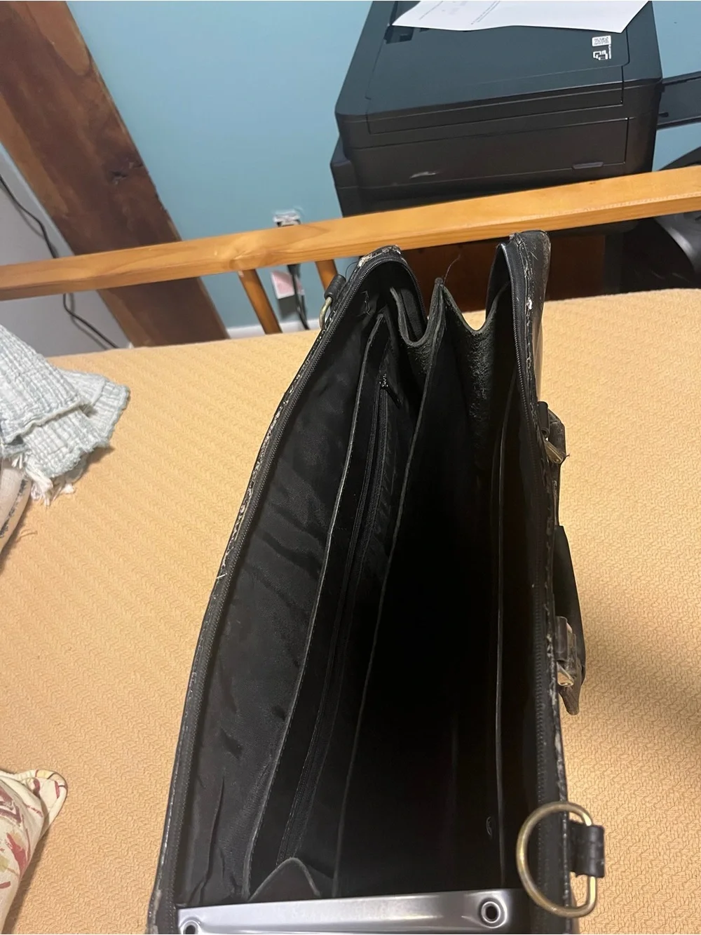 Vintage Black Leather Men’s accordion style Briefcase Organizer bag